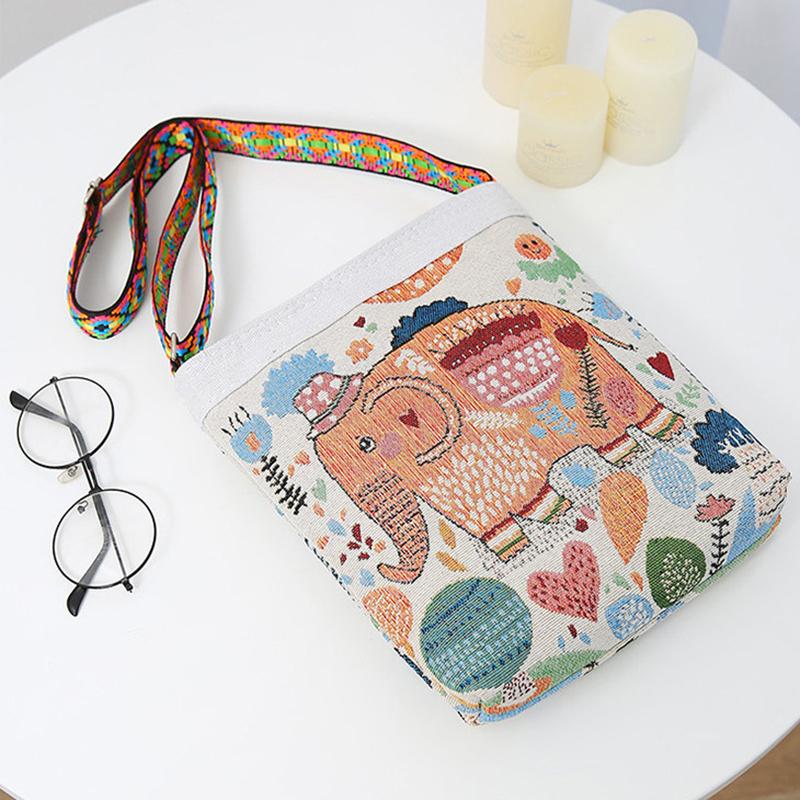 Yogodlns Холщовая сумка кроссбоди в этническом стиле с вышивкой слона для женщин и девушек