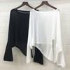Summer Solid Color Ice Silk Knot Large Sun Protection Coat Split Irregular Long Sleeved T-shirt Loose Modern Dance Top