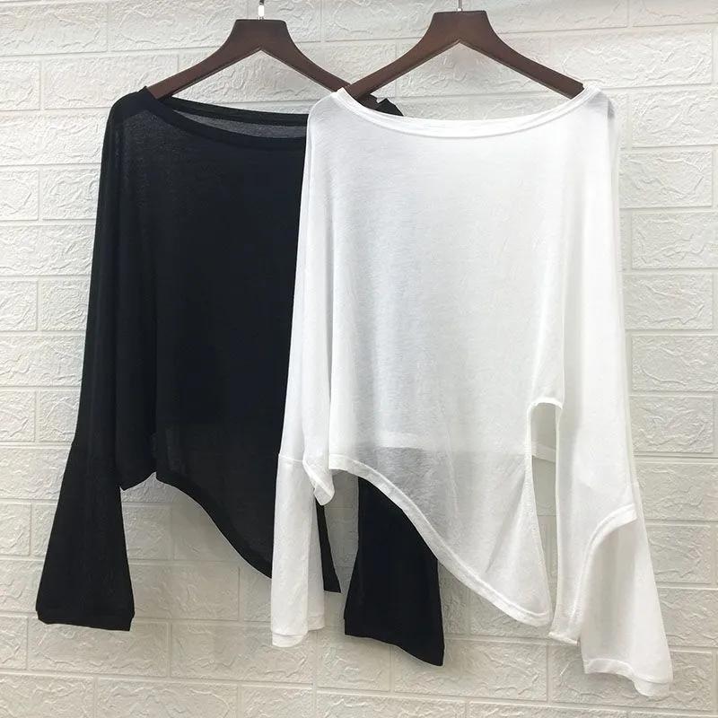 Ice Silk Knot однотонное большое солнцезащитное пальто с разрезом и неровными длинными рукавами свободный топ для современных танцев