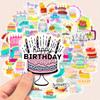 50pcs Cartoon Birthday Cake & Happy Birthday Candle Graffiti Stickers, Personalized Decoration for Guitar, Notebook, Luggage, Laptop, Motorcycle