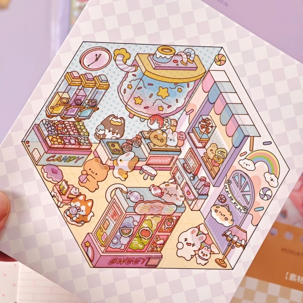 PET Miniature Scene Stickers 20 Sheets Scene Visual Stacking Sticker Sticker Book Creative Play