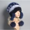 Winter Hast for Women Real Rex Rabbit Fur Elastic Knitted Cap with Fox Fur Fall Bonnets Women's Beanies Hat with Ear Protector