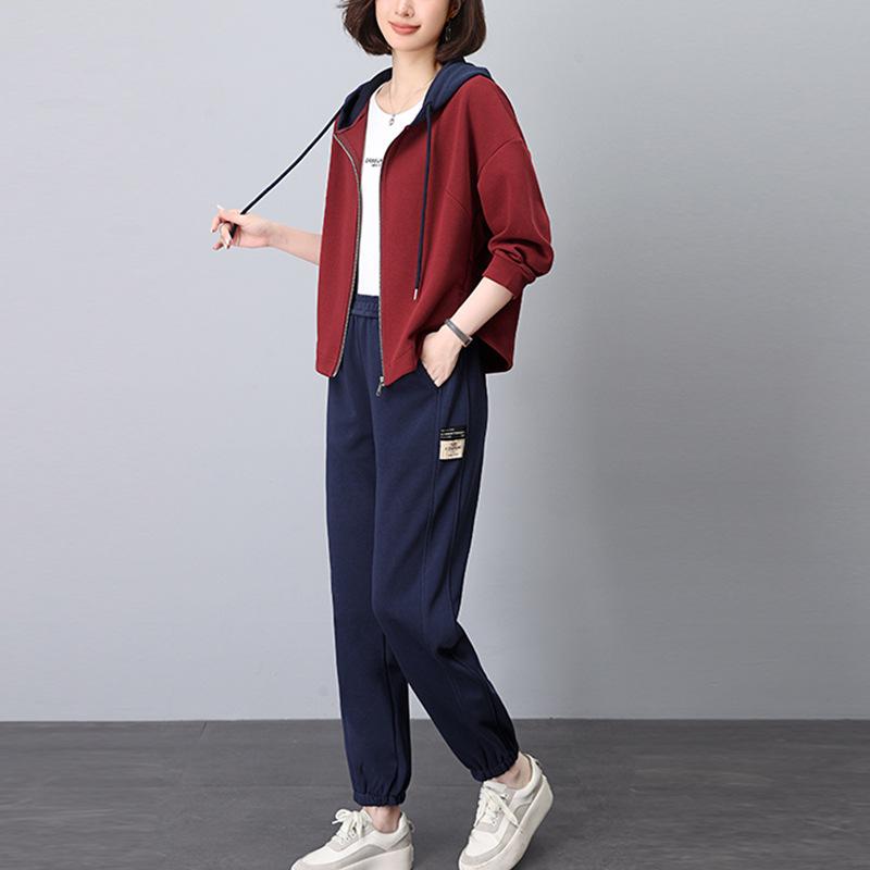 Женский спортивный костюм большого размера - Стильный осенний костюм-двойка для мам среднего возраста