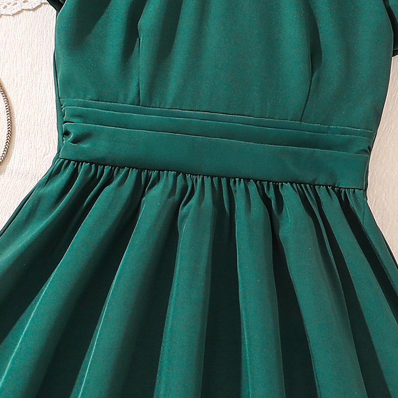 7-12Y Girls' Children's Suit Children's Dress Summer Skirt New Solid Colour Splicing Sleeve Princess Skirt