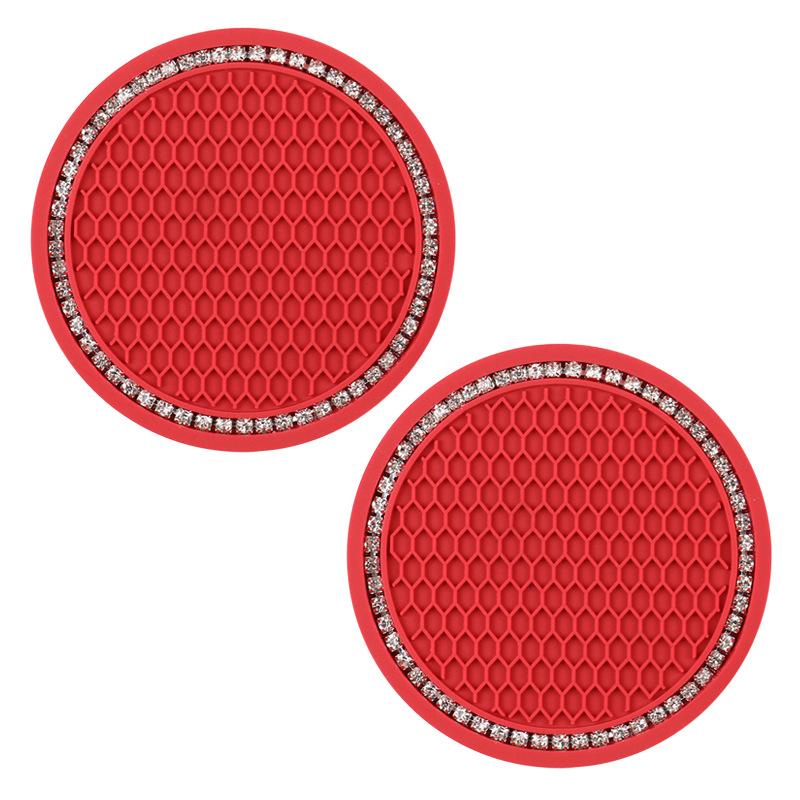 2PCS Diamond Car Coaster Water Cup Slot Non-Slip Mat Silica Gel Pad Cup Holder Mat Car Gadget Bling Car Accessories for Woman