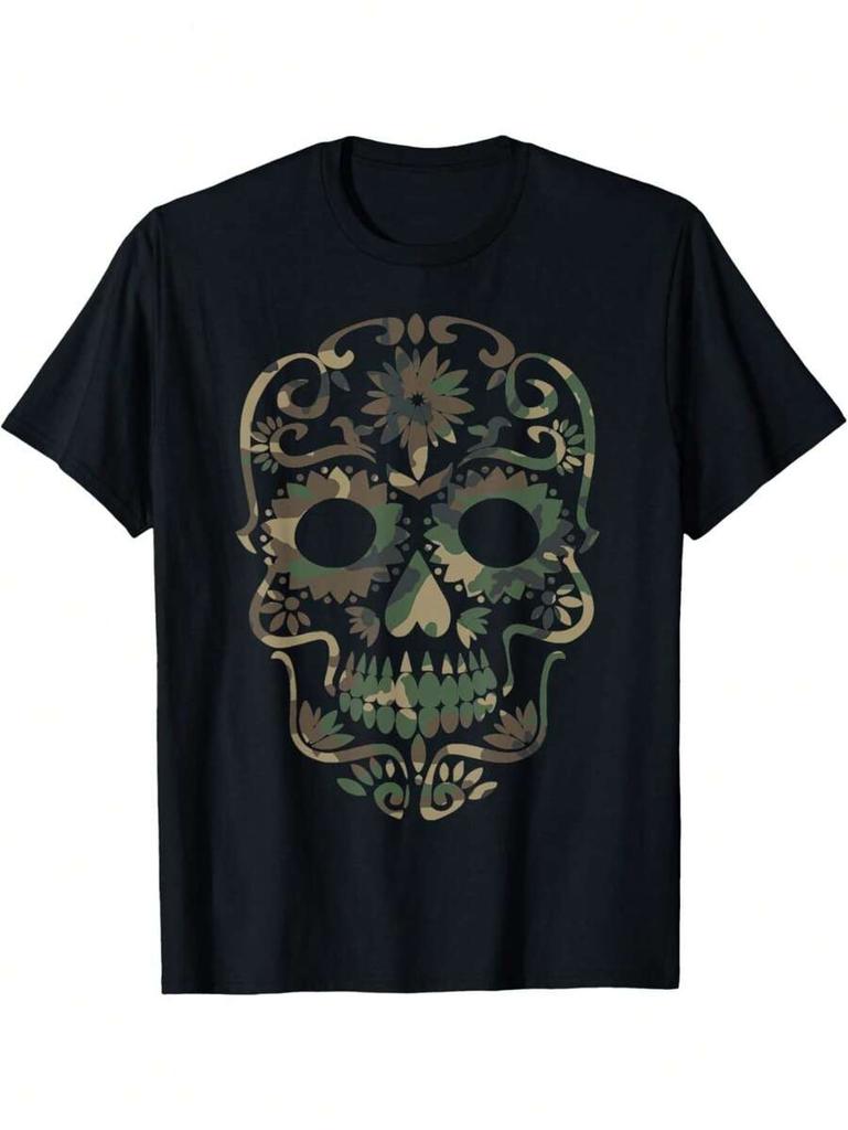 Camouflage Skull Pattern Unissex T-Shirt, Unissex's Essential T-Shirt