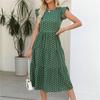 Polka Dot Print Summer Women Long Dress Round Neck Ruffled Sleeveless