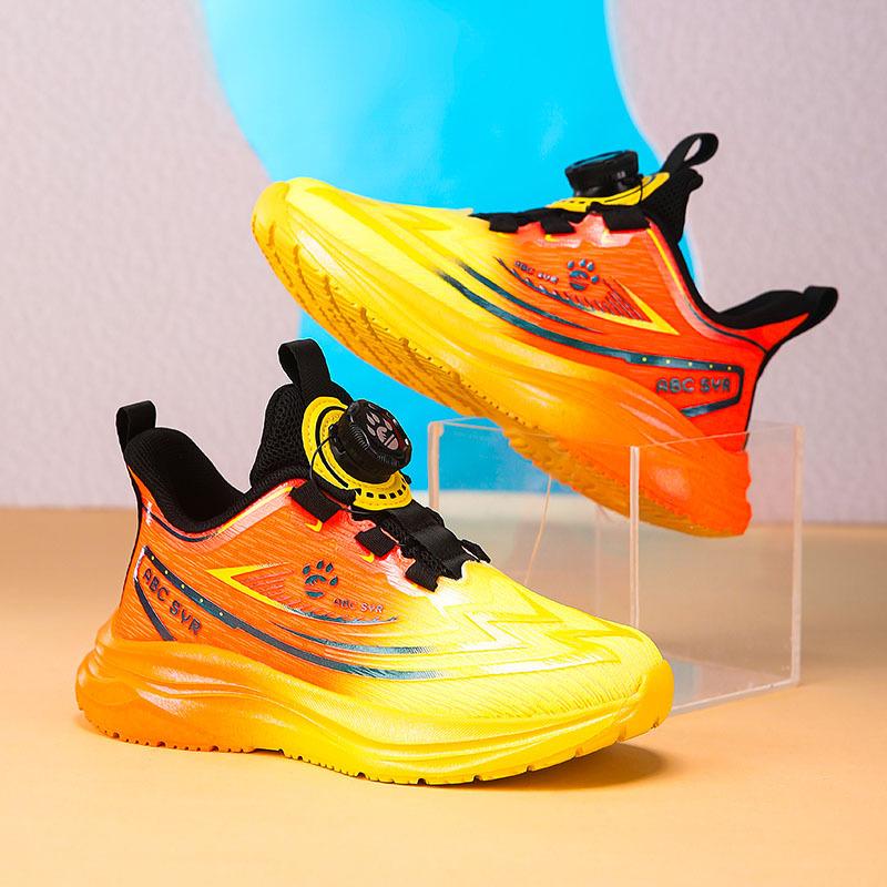 Children's Sports Shoes Mesh Breathable New Boys Button Running Shoes for Students Spring and Autumn Lightweight Wear-resistant Running Shoes