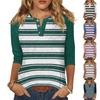 Women's T Shirt Print Button 3/4 Sleeve Daily Weekend Fashion Basic V- Neck Regular Top