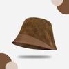 Japanese Retro Fisherman Hat Women's Autumn and Winter Suede Splicing Large Head Circumference Warm Face Small Basin Hat