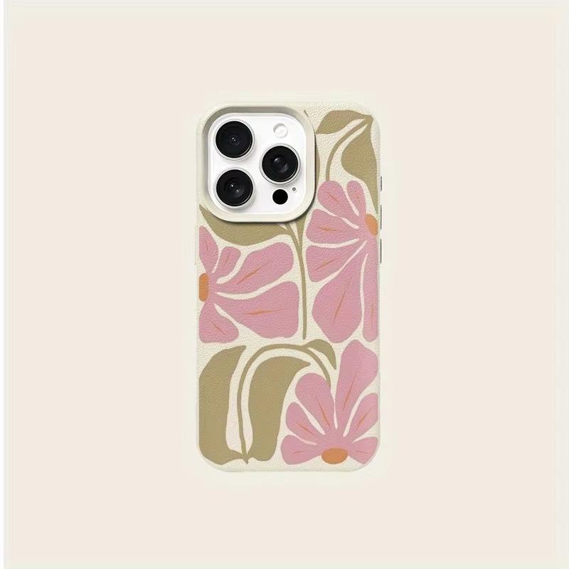 Cute Pink Flowers Pattern Lychee Texture Phone Case For iPhone 17 Air 16 e 15 14 13 12 11 Pro Max Plus SE 2020 2022 Soft Cover