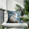 Ragdoll Cat Floral Throw Pillow Cover Blue Vintage Botanical Decorative Pillow Case For Cat Lovers