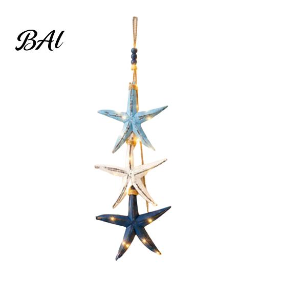 Maritime Inspired Home Accessories Lighted Wooden Fish Starfish Wall Decor, Beachy Decor with Warm LEDs, Rustic Wood Hanging Ornaments Coastal