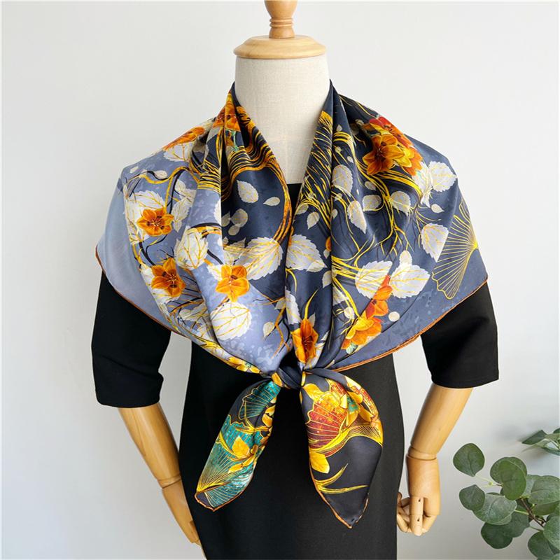 110*110 Cm Square Silk Scarf Women's Fashion Printed Small Neck Scarf Office Women's Hair Belt Folar Handkerchief Women's Handkerchief Shawl Scarf