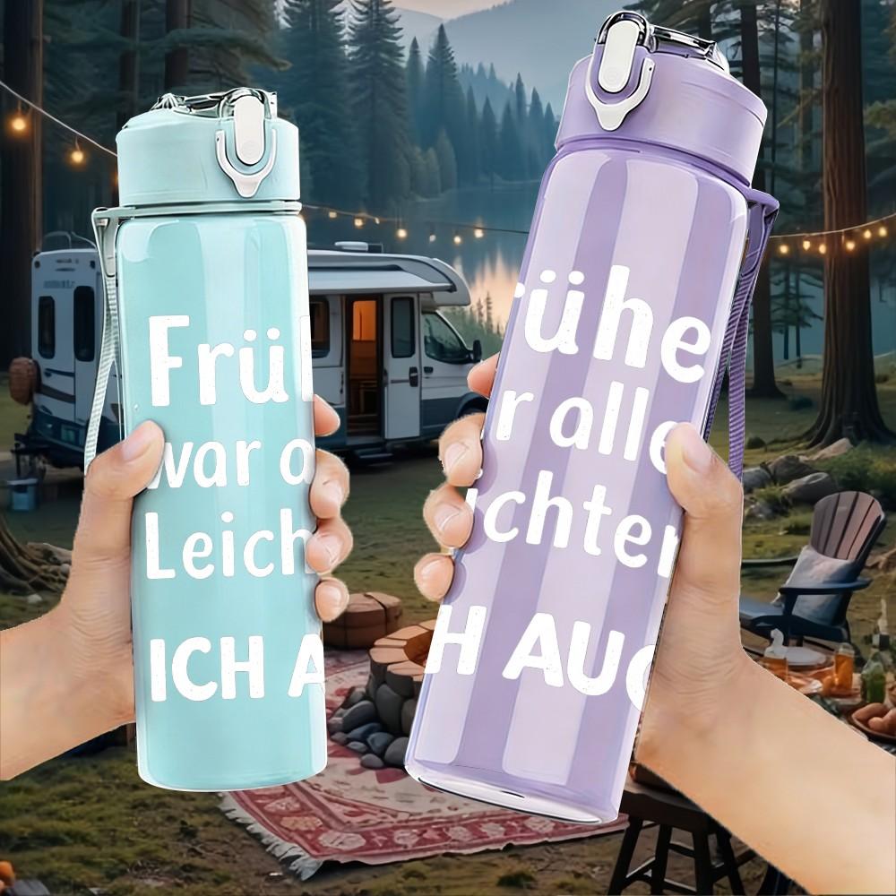 1PC Fathers Day German Slogan 750ml Color Plastic Sports Water Bottle Leakproof Flip Straw Lid Suitable for Sports Office Home Use