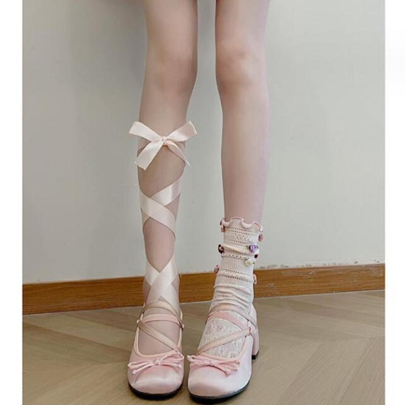 Chunky Heels Lolita Pumps Shoes Hot Brand Spring Summer French Style Elegance Women Pumps Lace Up Ballet Style Single Shoes