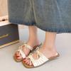 2788-10 Korean Version of Bow Beach Cool Slippers Women's Summer Wear 2025 Summer Wear French Square Toe