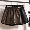 2024 Plus Size Autumn Winter Shorts Women A-Line New PU Leather Casual Soft Wide Leg Pants Loose Short Pants