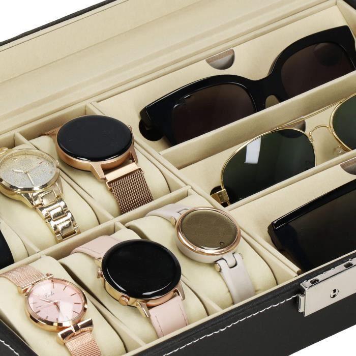 Ecrin - SPRINGOS - Noir - 6 compartiments montres - 3 compartiments lunettes - Chic