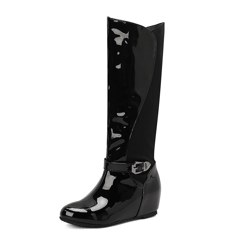 Women's flat-bottomed boots autumn and winter new large-size medium boots solid color versatile casual inner heel boots