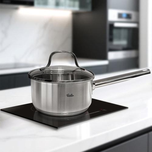 Fissler 16cm New Family Saucepan, Induction and Gas Compatible, with Glass Lid, Drip-Free Rim, Waterless Cooking, Silver [Official Japanese Product] 0