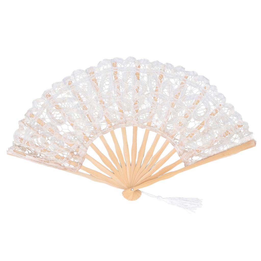 Складной веер из кружева с бамбуковыми костями в винтажном стиле, ручной веер с кисточкой для одежды в стиле деко