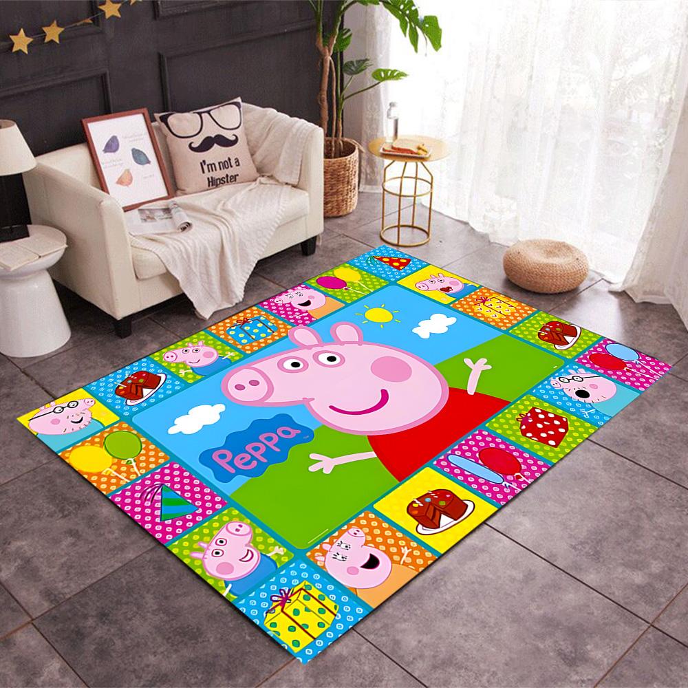 Peppa Pig's Colorful World Themed Anti-Slip Rugs - Polyester Home Decor, Suitable for Bedrooms, Living Rooms, Doorways, Studios, and Decorations