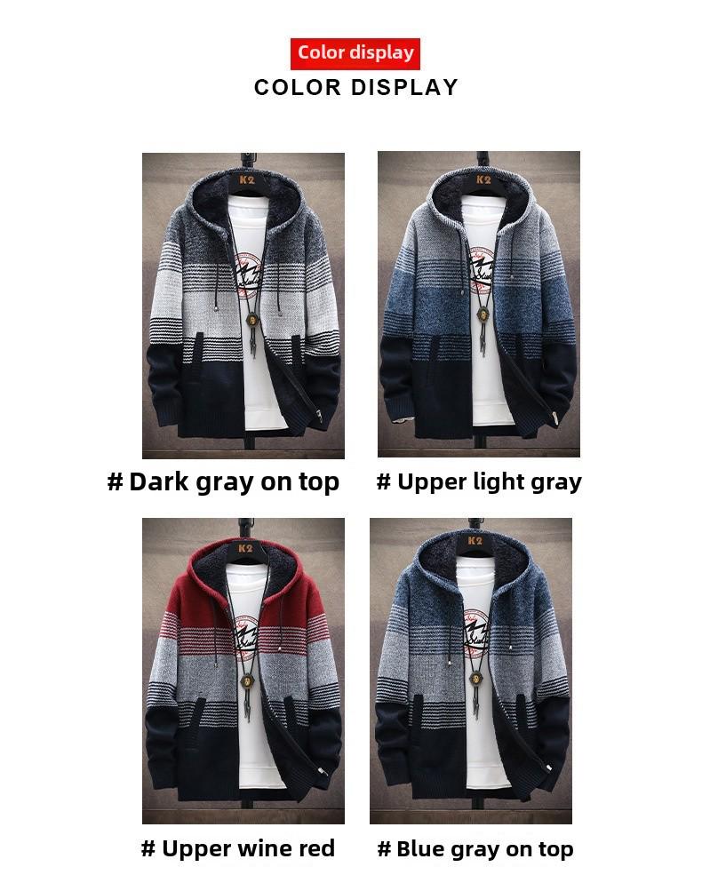 Men's Plush Hooded Cardigan Sweater - 2021 Collection, Thick & Large Size