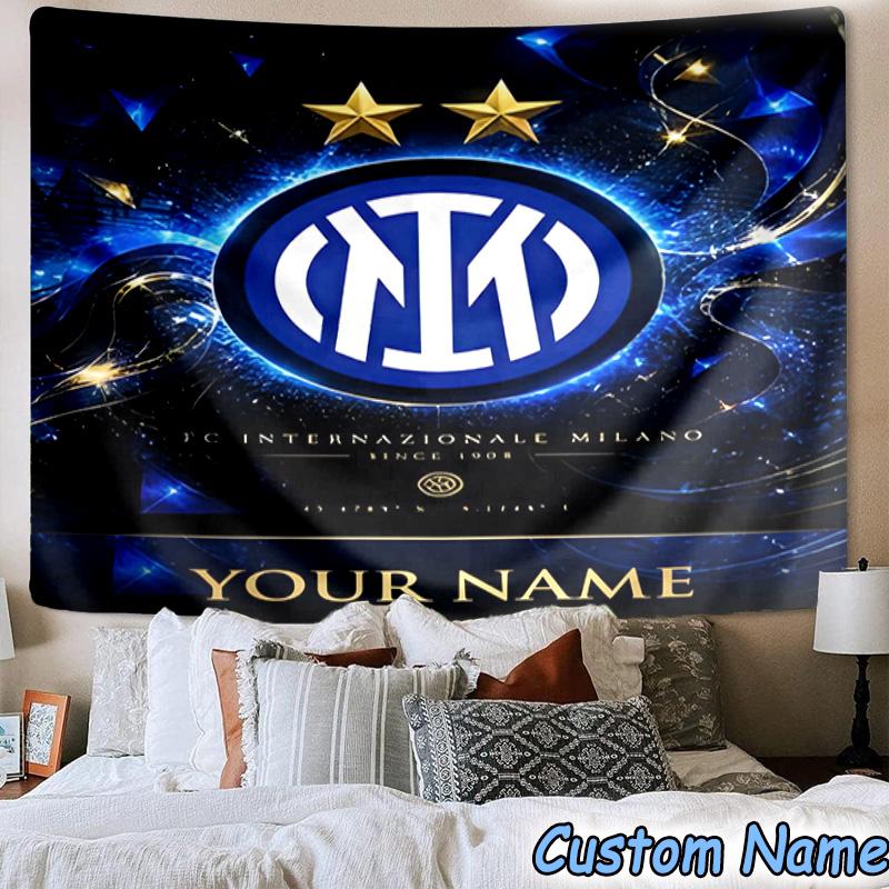 Custom Name Inter Milan Emblem Printed Tapestry, for Bedroom,Livingroom, dormitory, Large Wall Decor, Fabric Decor Fan Birthday Gifts