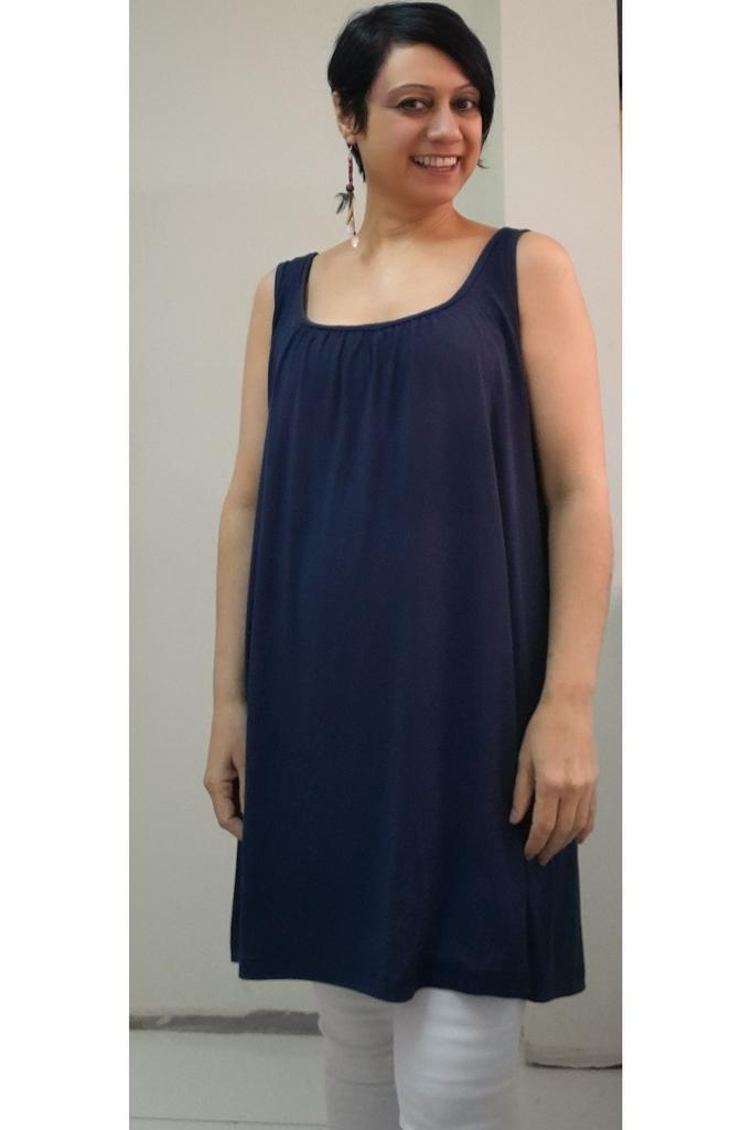 Women's Style Big Size T-Shirt Navy Blue Combed Cotton Viscose T-Shirt With Gathered Front And Back Straps