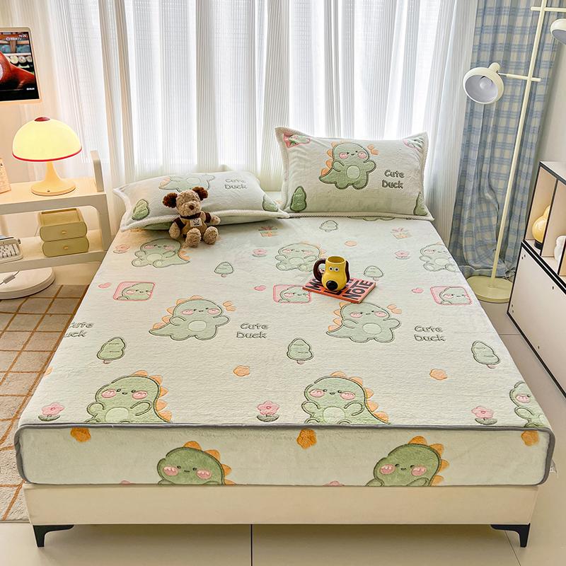Flannel Fitted Sheet Warm Bedsheet Cartoon Bed Cover Thicken Bed Linen Winter Mattress Protector sabanas (Pillowcase Need Order)