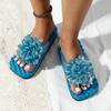 Европейские и американские женские летние шлепанцы с цветочным декором Macaron Dazzle Color Flat Bottom Beach Slippers Breathable