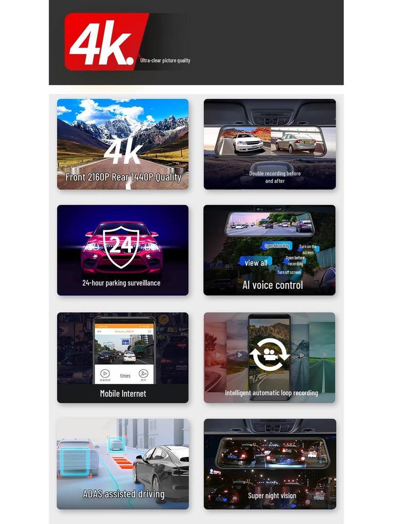 Флагманский видеорегистратор Newsmy Newman K20, запись 4K UHD спереди и сзади, панорамная потоковая передача, подключение к телефону