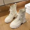Вязаные ботинки Martin Flyknit женские осенне-зимние новые туфли на высоком каблуке с круглым носком удобные и универсальные короткие ботинки