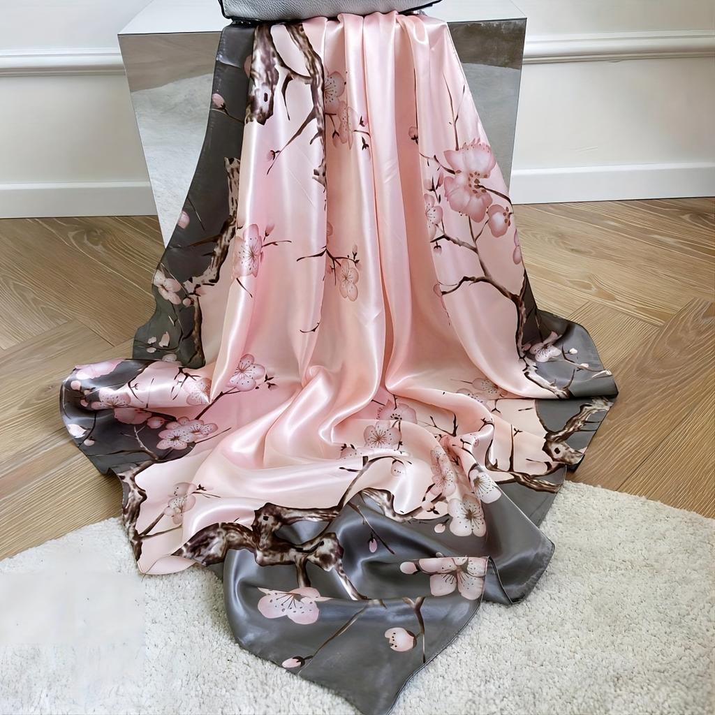 Spring and Summer Elegant Floral Print Scarf 90*90cm Square Scarf Scarf Satin Silk Scarf Women's Headscarf