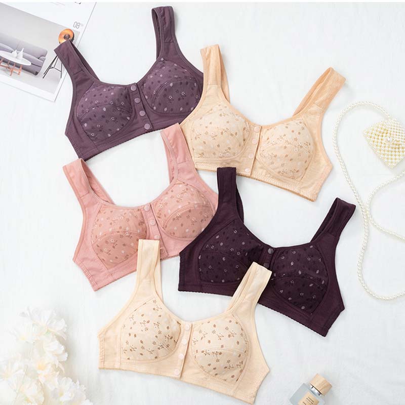 Cotton Bra Mom's Large Sports Underwear Women's Underwire Vest Style Bra Thin Soft and Comfortable Front Opening Buckle
