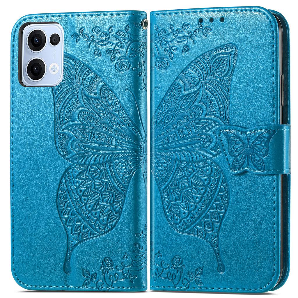 Для Oppo Reno13 5G (Глобальный) Чехол с ремешком с узором бабочки, кошелек из искусственной кожи, чехол для телефона