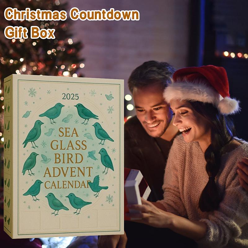 Адвент-календарь «Птица из морского стекла» 2025, 24-дневный прибрежный рождественский обратный отсчет с украшениями из морского стекла, уникальный праздничный декор и подарок