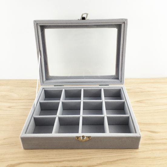 Earring Box Dust-proof Divided Grids Furry Surface Ring Bracelet Display Organizer for Home