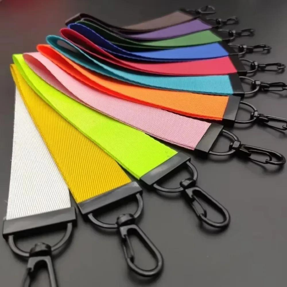 Wholesale 30pcs Personalized Keychain Custom Logo Name Keyring Simple Canvas Strip Waist Hanging Key Ring Chain Accessories Gift
