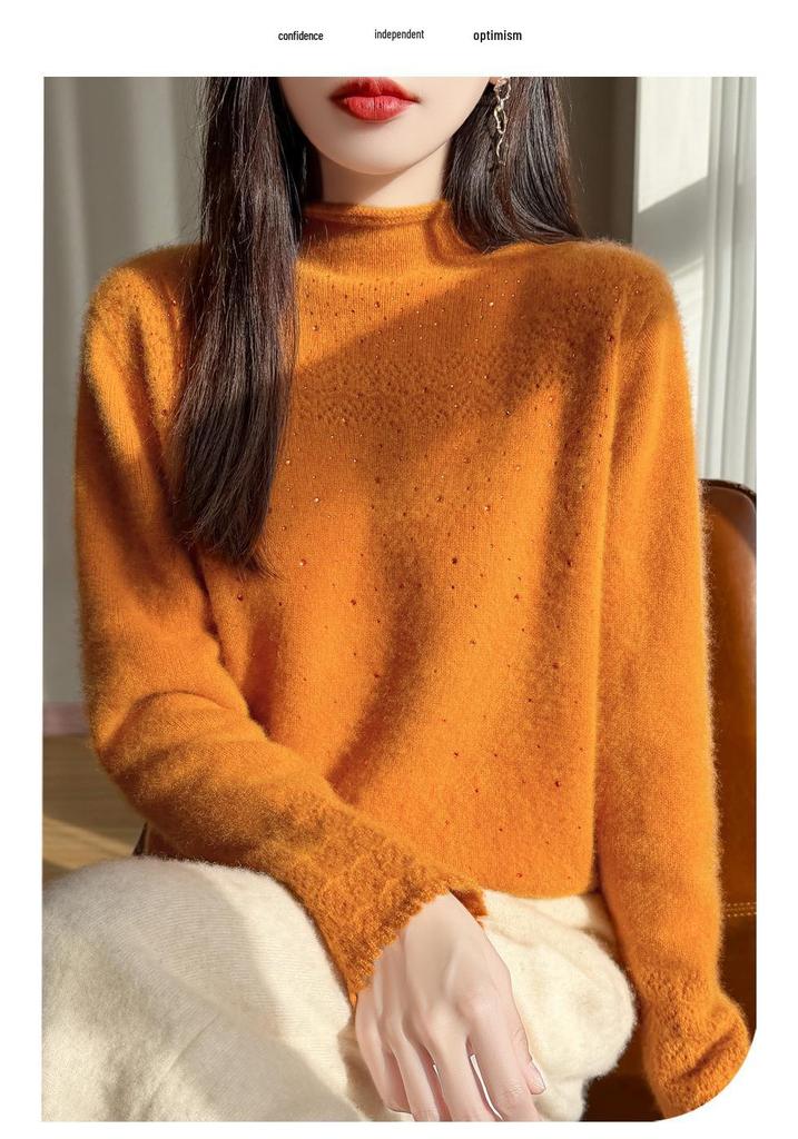 Women's Skin-Friendly Wool Knit Cardigan – Autumn/Winter Half-High Collar Sweater Coat for Commuting and Style