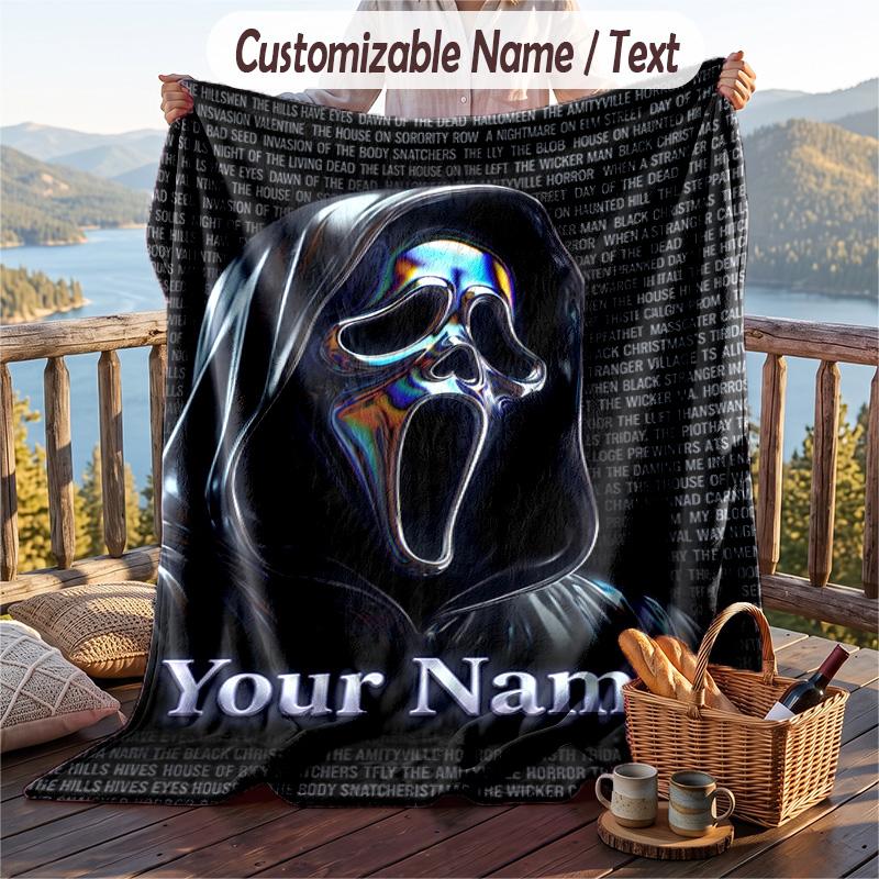 Custom Text Flannel Throw Blanket, Lightweight Cozy Bed Sofa BlanketScream Ghostface