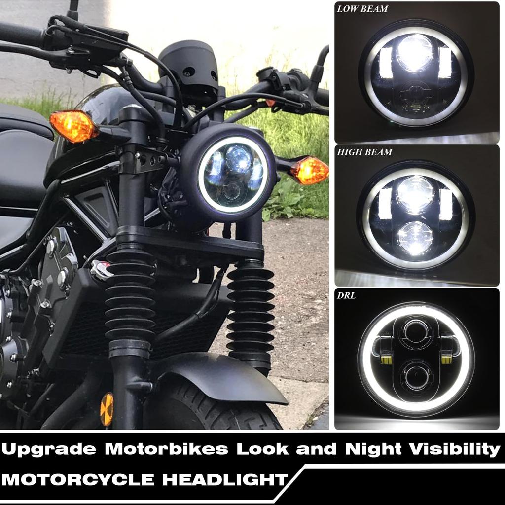 Дюймовая светодиодная фара для мотоцикла с белым кольцом Halo с кронштейном для крепления корпуса фары, совместимая с Honda Shadow 750 Rebel 500 Cafe Racer Bobber