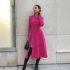 European and American Niche Long-sleeved Dress Commuter Fashion Knitted High Waist A-type Slit Pleated Simple Women