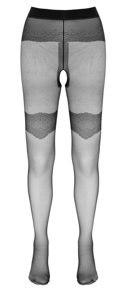 Cottelli LEGWEAR - Black Tights with Decorative Seams and Open Crotch 5