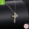 Mozambican Diamond Love Cross Necklace Clavicle Chain, Simple Classic S925 Sterling Silver Necklace