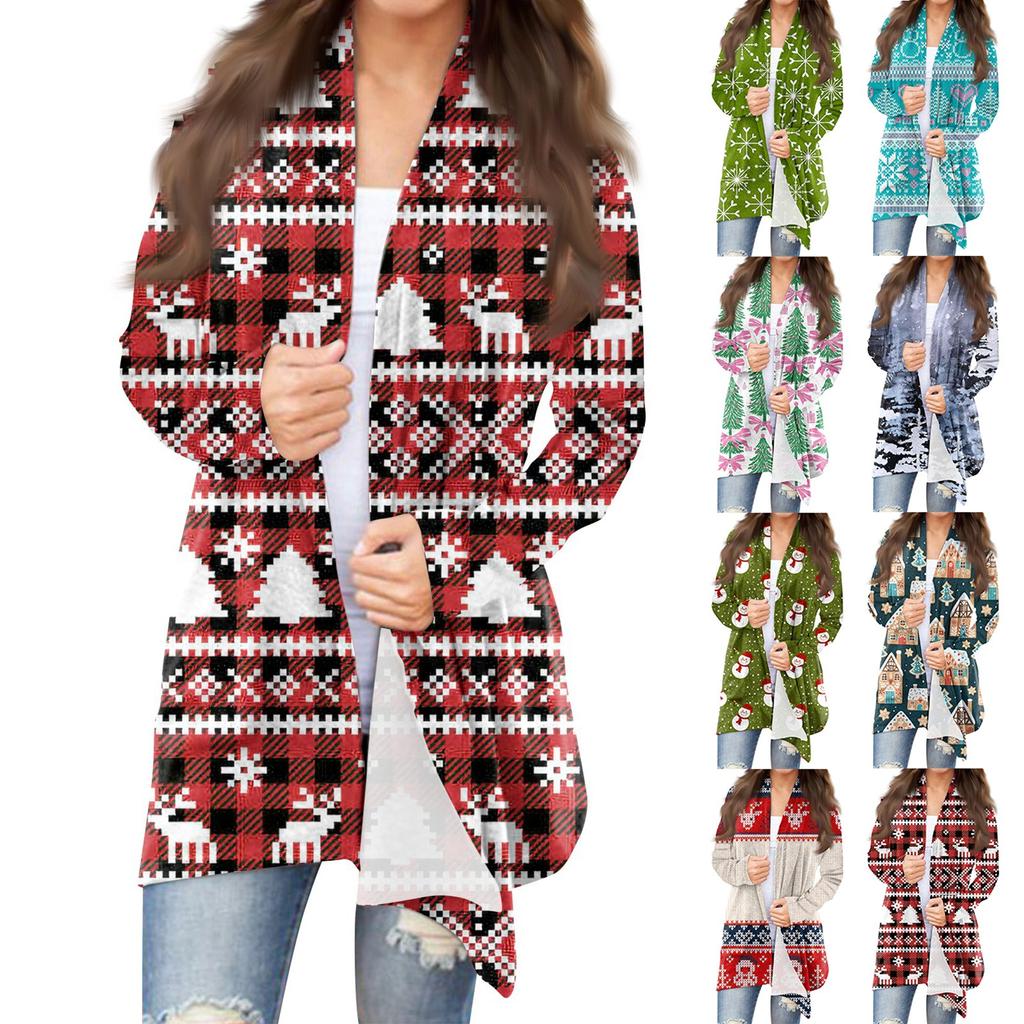 Women's Casual Long Sleeved Christmas Printed Cardigan Without Top Coat