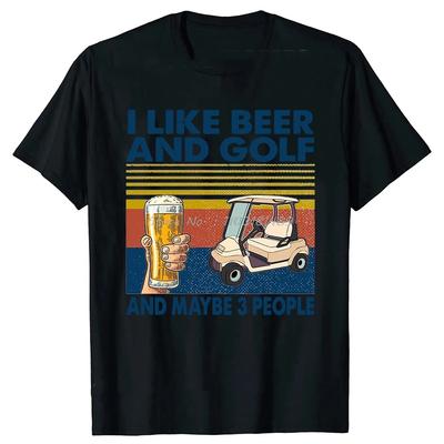 Футболки в винтажном стиле с принтом «I Like Beer and Golf and Maybe 3 People» Летняя графическая уличная одежда с коротким рукавом Подарки на день рождения Футболка