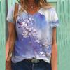 Summer Women's Floral 3D Printed T-shirt V-neck Short Sleeved T-shirts