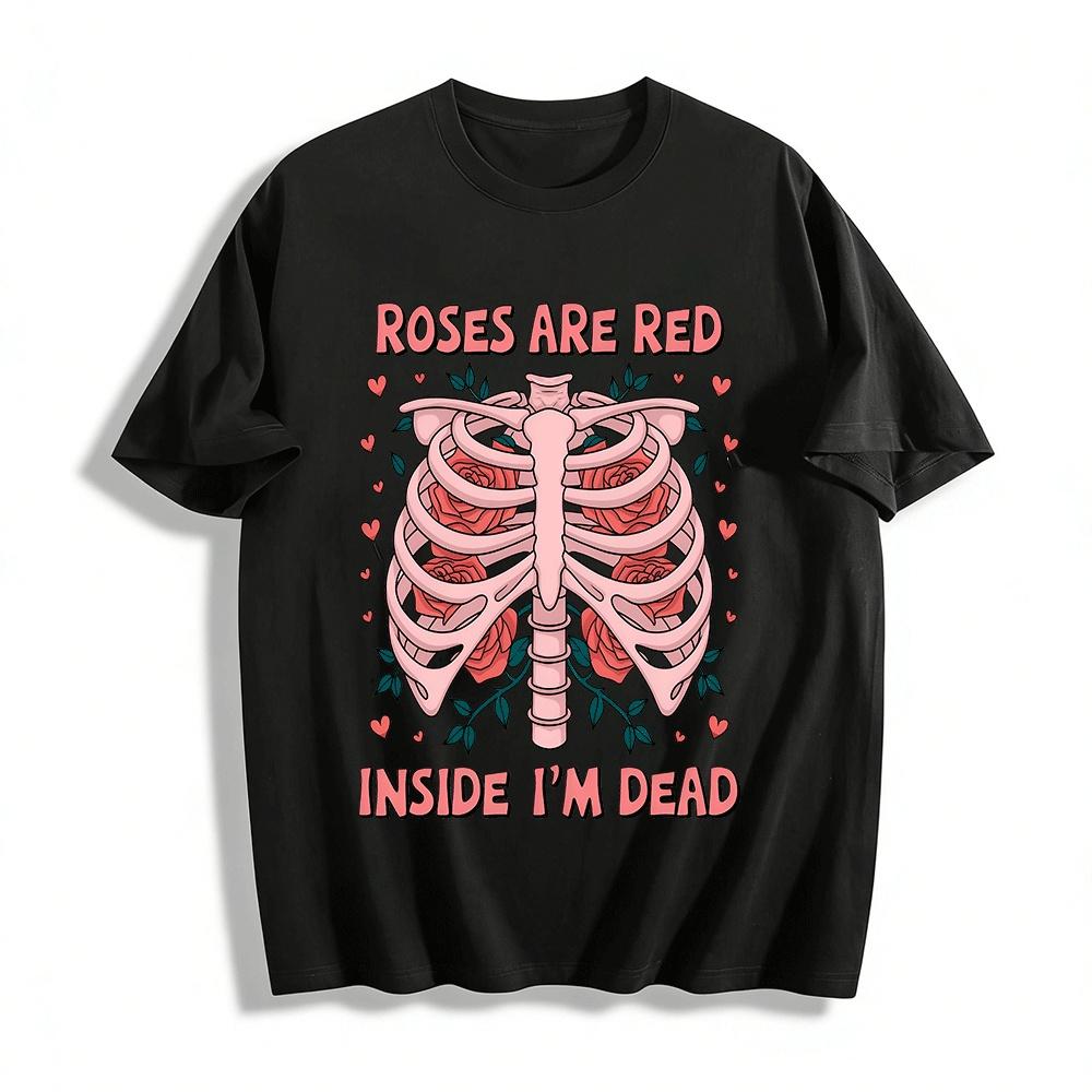Розы Красные Внутри Я Мертв Графическая Футболка 'Скелет Розы' Футболка из Чистого Хлопка